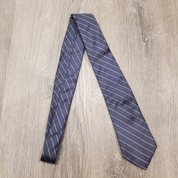 Paco Rabanne Stripped Blue Tie 100% Silk 3" Wide - Picture 2 of 4